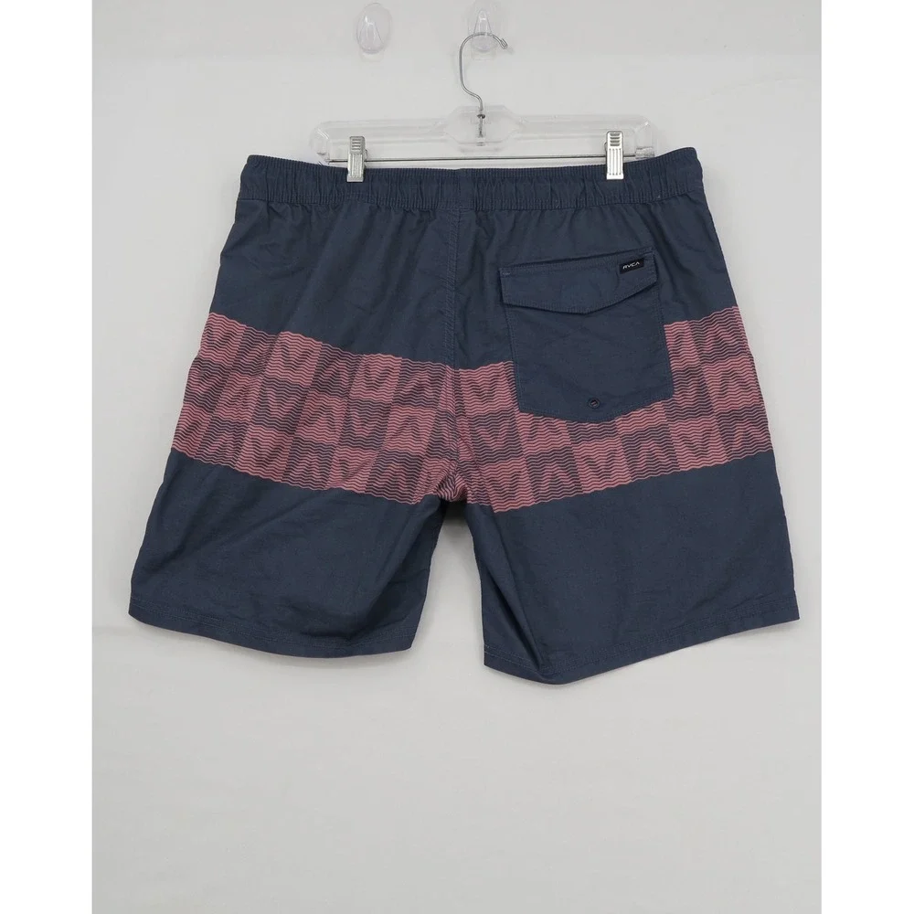 RVCA Men Navy Blue Pink Geometric Wave Boardshorts Swim Trunks XL 17 Inch Length